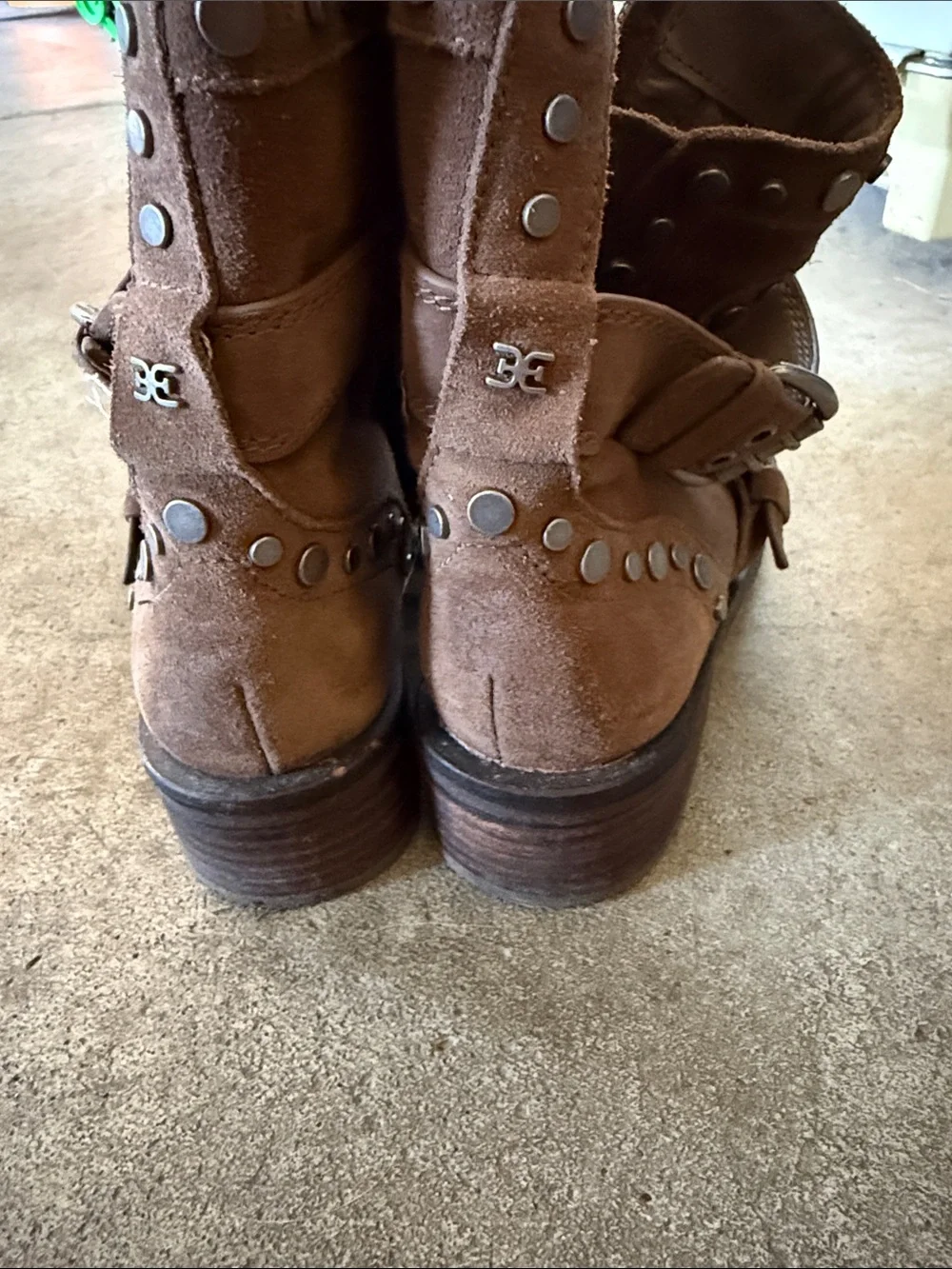 Sam Edelman Brown Suede Studded Buckle Ankle Boots